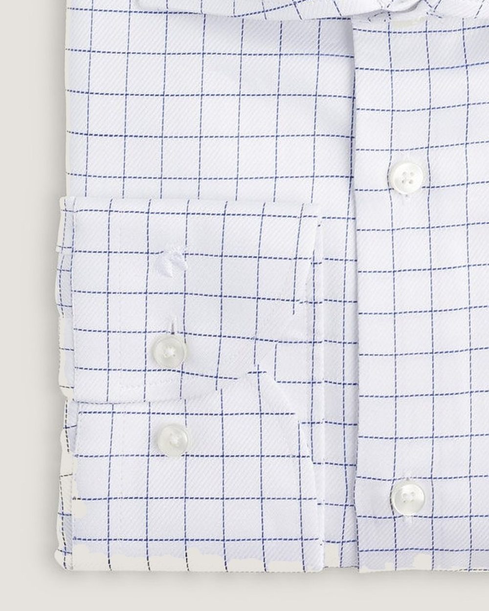 Hemd Modern Fit Twill Weiss Kariert, Detail Manschette und Stoff