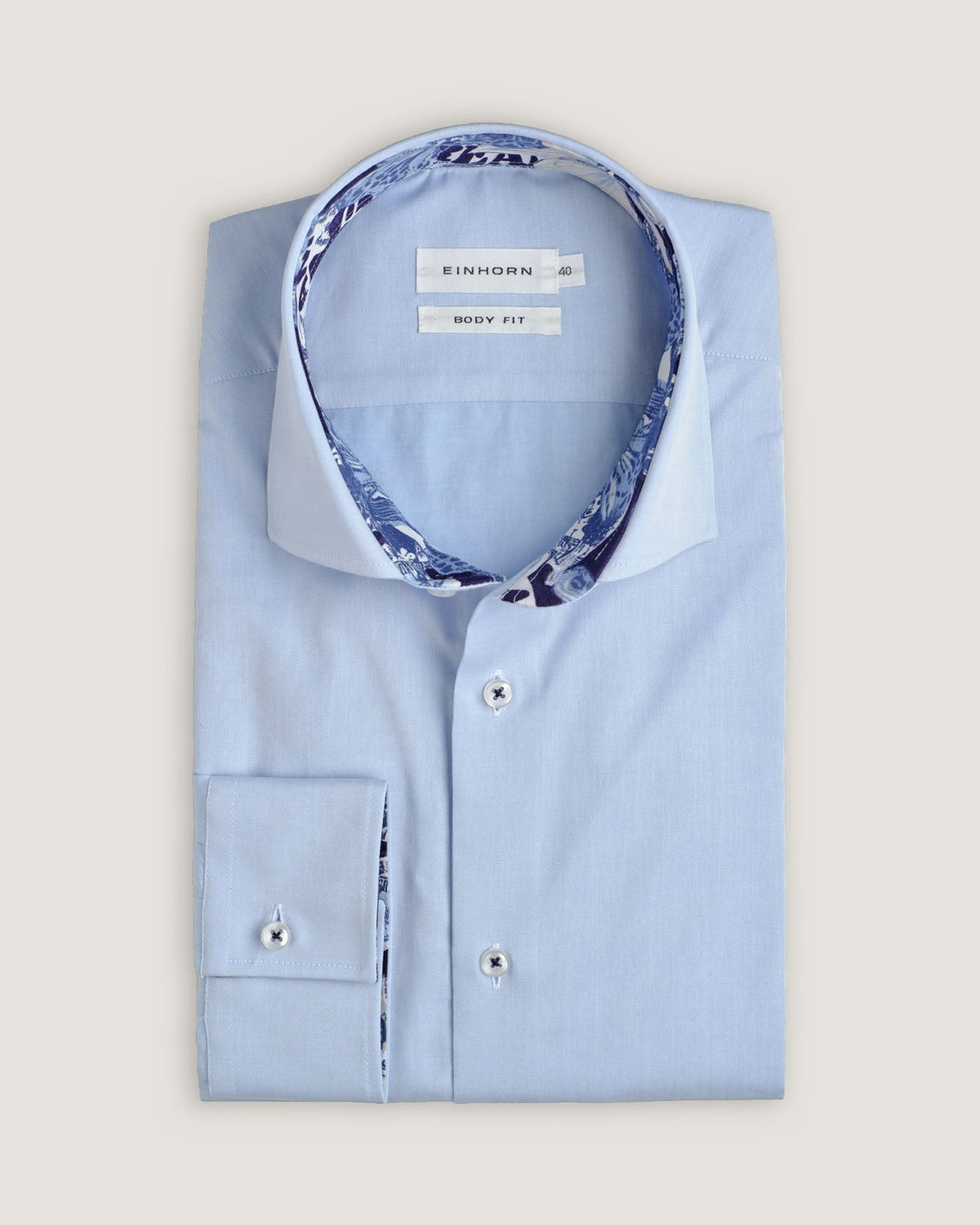 Hemd Body Fit Twill Non Iron Hellblau mit Kontrast