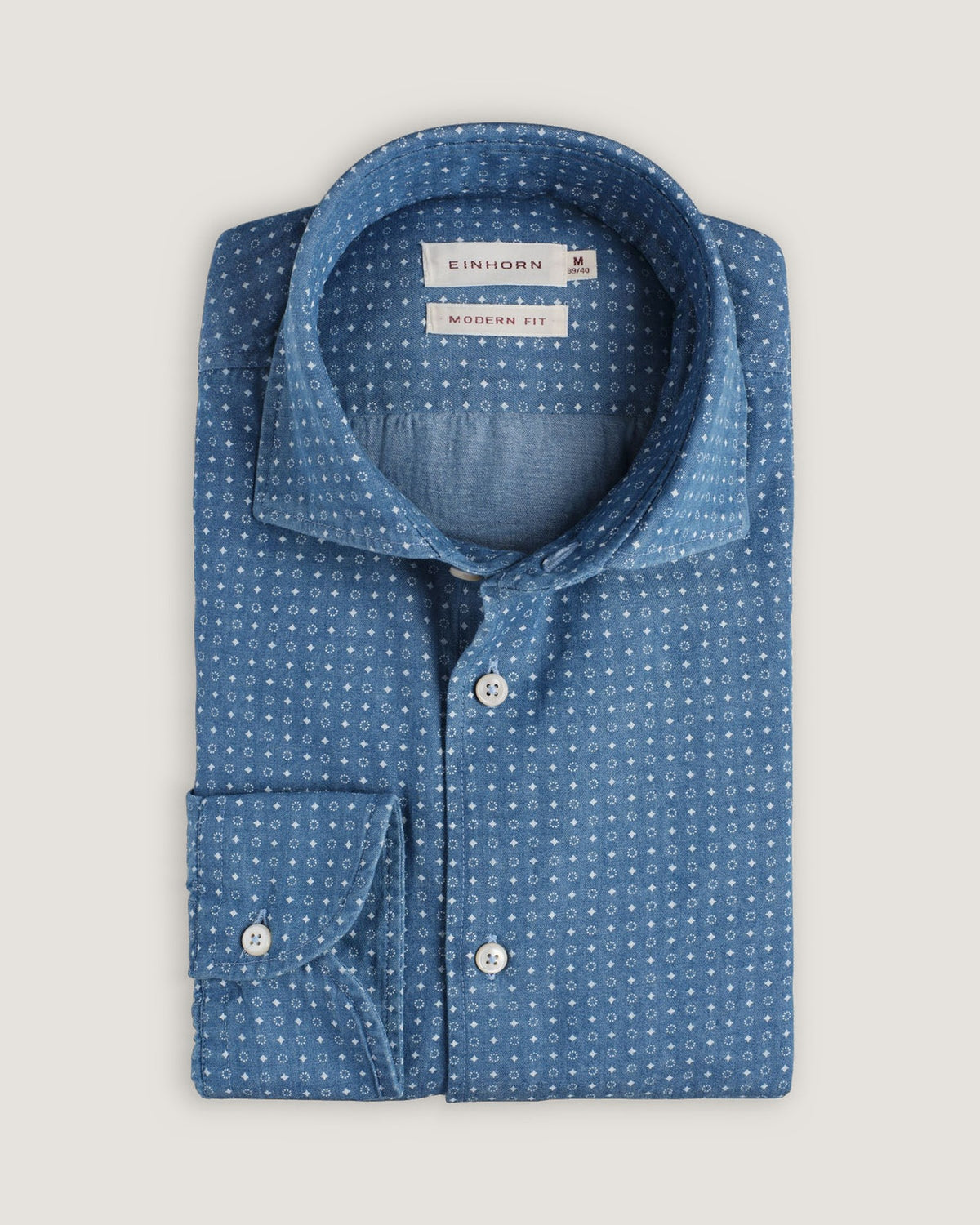 Herrenhimmelblaues Denim-Hemd mit feinem Muster, Modern Fit, aus hochwertiger Baumwolle, lässig-elegant für Freizeit und Büro – EINHORN